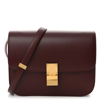 CELINE Box Calfskin Medium Classic Box Flap Bag Burgundy CELINE Box Calfskin Medium Classic Box Flap Bag Burgundy