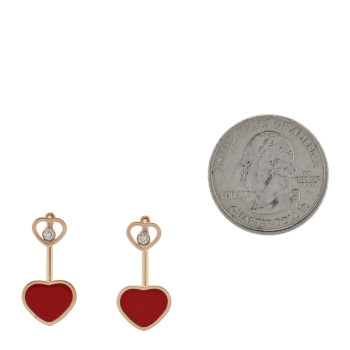 CHOPARD 18K Rose Gold Diamond Carnelian Floating Happy Hearts Drop Earrings CHOPARD 18K Rose Gold Diamond Carnelian Floating Happy Hearts Drop Earrings