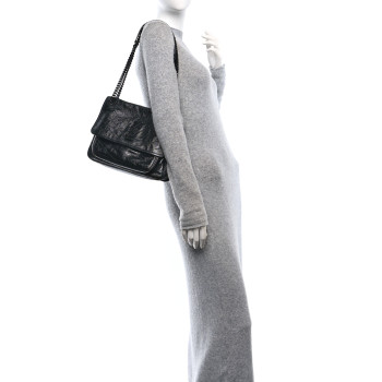 SAINT LAURENT Crinkled Calfskin Matelasse Monogram Medium Niki Chain Satchel Black SAINT LAURENT Crinkled Calfskin Matelasse Monogram Medium Niki Chain Satchel Black