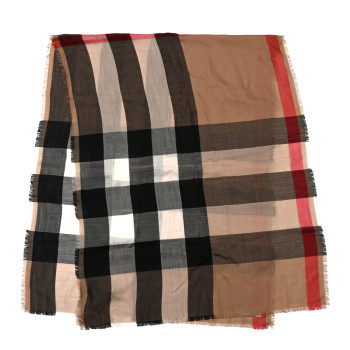 BURBERRY Cashmere Mega Check Fringe Scarf Camel