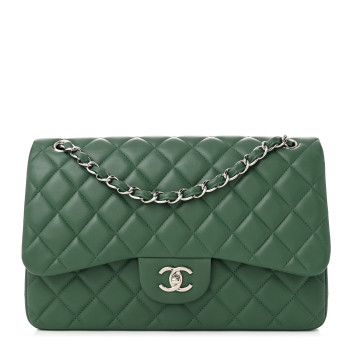 CHANEL Lambskin Quilted Jumbo Double Flap Green CHANEL Lambskin Quilted Jumbo Double Flap Green