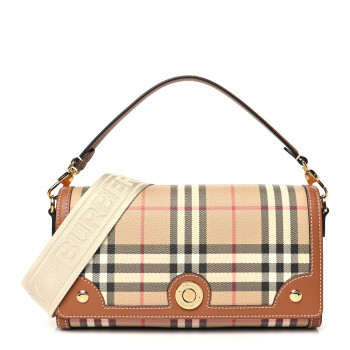 BURBERRY Coated Canvas Calfskin Vintage Check Small Note Crossbody Bag Briar Brown