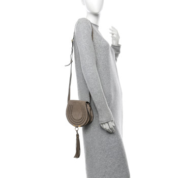 CHLOE Suede Calfskin Braided Mini Marcie Round Crossbody Bag Motty Grey CHLOE Suede Calfskin Braided Mini Marcie Round Crossbody Bag Motty Grey