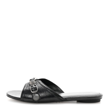 BALENCIAGA Agneau Arena Cagole Flat Slide Sandals 39 Black