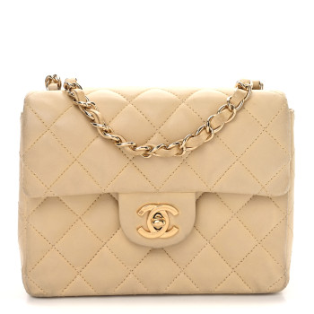 CHANEL Lambskin Quilted Mini Square Flap Beige CHANEL Lambskin Quilted Mini Square Flap Beige