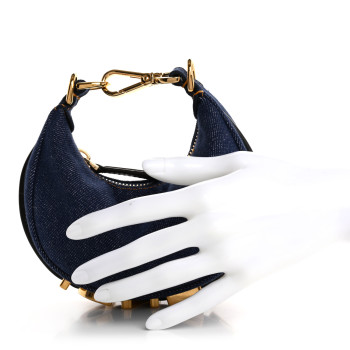 FENDI Denim Shiny Nappa Nano Fendigraphy Hobo Charm Blue Moro