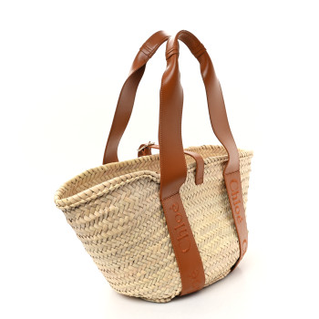CHLOE Raffia Smooth Calfskin Medium Sense Basket Caramel CHLOE Raffia Smooth Calfskin Medium Sense Basket Caramel