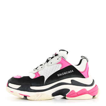 BALENCIAGA Fabric Mesh Washed Effect Womens Triple S Sneakers 39 Rose Fluo Black White