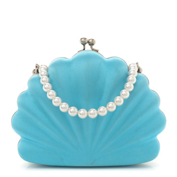 BALENCIAGA Satin Pearl Shell Clutch Bag Turquoise