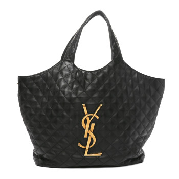 SAINT LAURENT Lambskin Quilted Maxi Icare Shopping Tote Black SAINT LAURENT Lambskin Quilted Maxi Icare Shopping Tote Black