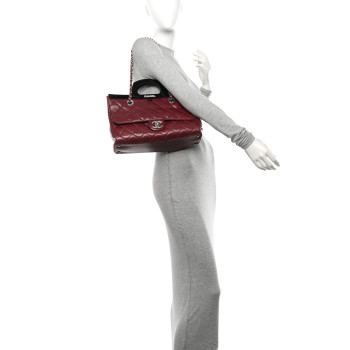 CHANEL Glazed Calfskin Quilted Small CC Delivery Tote Burgundy CHANEL Glazed Calfskin Quilted Small CC Delivery Tote Burgundy