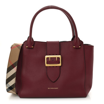 BURBERRY Soft Grain Medium Buckle Tote Dark Plum