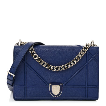 CHRISTIAN DIOR Grained Calfskin Medium Diorama Flap Bag Blue