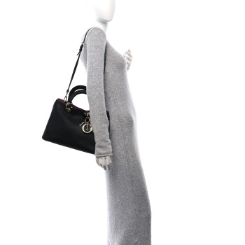 CHRISTIAN DIOR Bullcalf Medium Diorissimo Tote Black Rose Indien