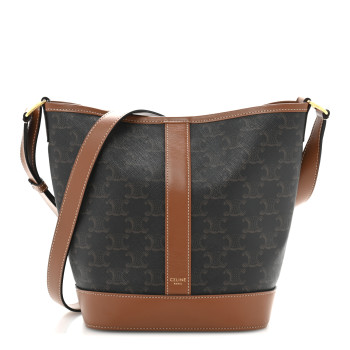 CELINE Triomphe Canvas Calfskin Small Bucket Bag Tan CELINE Triomphe Canvas Calfskin Small Bucket Bag Tan