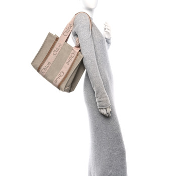 CHLOE Linen Calfskin Medium Woody Ribbon Tote Blushy Beige CHLOE Linen Calfskin Medium Woody Ribbon Tote Blushy Beige