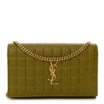 SAINT LAURENT Lambskin Carre Quilted Cassandre Chain Wallet Olive Drab SAINT LAURENT Lambskin Carre Quilted Cassandre Chain Wallet Olive Drab