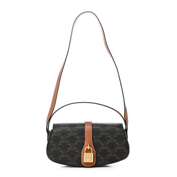 CELINE Triomphe Canvas Calfskin Tabou Clutch on Strap Tan CELINE Triomphe Canvas Calfskin Tabou Clutch on Strap Tan