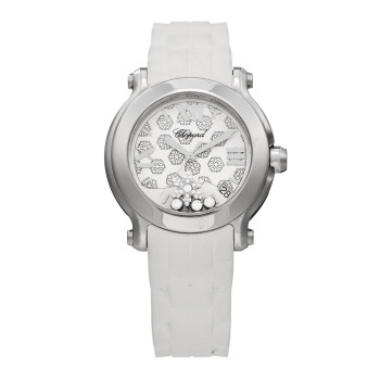 CHOPARD Stainless Steel Rubber Diamond 36mm Happy Sport Snow Flake Quartz Watch White CHOPARD Stainless Steel Rubber Diamond 36mm Happy Sport Snow Flake Quartz Watch White