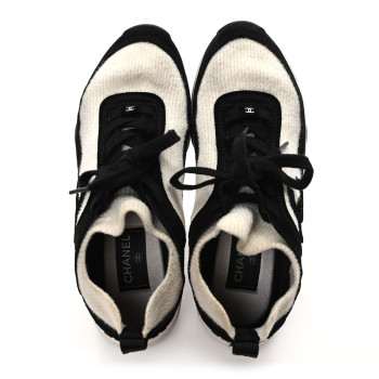 CHANEL Fabric Suede Calfskin CC Sneakers 38 White Black CHANEL Fabric Suede Calfskin CC Sneakers 38 White Black