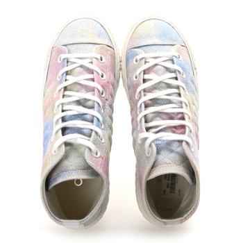 CHANEL Printed Fabric Quilted High Top Sneakers 37 Green Pink Blue White CHANEL Printed Fabric Quilted High Top Sneakers 37 Green Pink Blue White