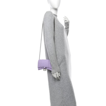 BALENCIAGA Shiny Calfskin Crocodile Embossed Hourglass Chain Bag Lilac