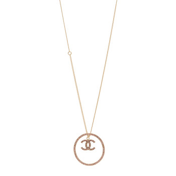 CHANEL Crystal CC Long Pendant Necklace Gold Pink CHANEL Crystal CC Long Pendant Necklace Gold Pink