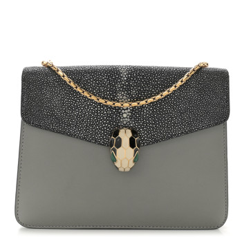 BULGARI Galuchat Calfskin Serpenti Forever Crossbody Bag Grey BULGARI Galuchat Calfskin Serpenti Forever Crossbody Bag Grey