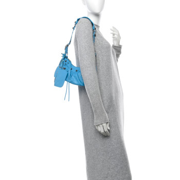 BALENCIAGA Agneau Arena Le Cagole Shoulder Bag XS Cyan