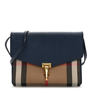 BURBERRY Derby Calfskin House Check Small Macken Crossbody Bag Ink Blue