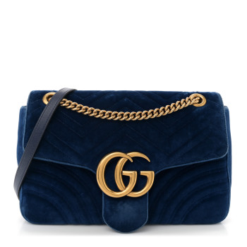 GUCCI Velvet Matelasse Medium GG Marmont Shoulder Bag Cobalt Blue