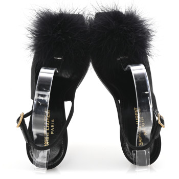 SAINT LAURENT Crepe Satin Feathered Blanco Sandals 39 Black SAINT LAURENT Crepe Satin Feathered Blanco Sandals 39 Black