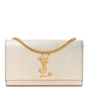 SAINT LAURENT Metallic Calfskin Star Studded Monogram Wallet on Chain Pale Gold SAINT LAURENT Metallic Calfskin Star Studded Monogram Wallet on Chain Pale Gold