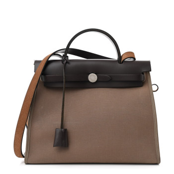 HERMES Vache Hunter Toile Herbag Zip 31 PM Etoupe Ebene HERMES Vache Hunter Toile Herbag Zip 31 PM Etoupe Ebene