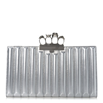 ALEXANDER MCQUEEN Metallic Calfskin Quilted Four Ring Knuckle Flat Clutch Silver ALEXANDER MCQUEEN Metallic Calfskin Quilted Four Ring Knuckle Flat Clutch Silver
