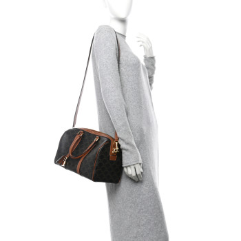 CELINE Triomphe Canvas Calfskin Large Boston Bag Tan CELINE Triomphe Canvas Calfskin Large Boston Bag Tan