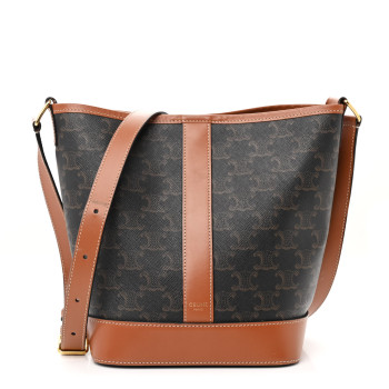 CELINE Triomphe Canvas Calfskin Small Bucket Bag Tan CELINE Triomphe Canvas Calfskin Small Bucket Bag Tan