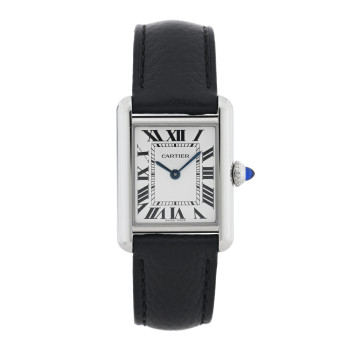 CARTIER Stainless Steel Calfskin 22mm Must de Cartier Tank Quartz Watch