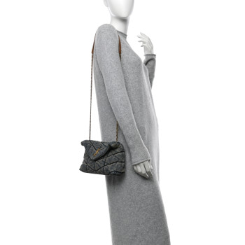 SAINT LAURENT Denim Quilted Toy Loulou Puffer Monogram Chain Satchel Blue Cinnamon SAINT LAURENT Denim Quilted Toy Loulou Puffer Monogram Chain Satchel Blue Cinnamon