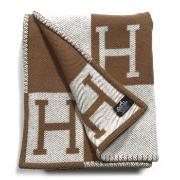 HERMES Wool Cashmere Avalon Blanket Ecru Camel HERMES Wool Cashmere Avalon Blanket Ecru Camel