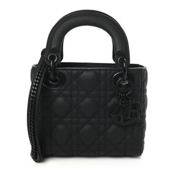 CHRISTIAN DIOR Ultra Matte Calfskin Cannage Mini Lady Dior Black