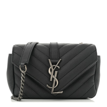 SAINT LAURENT Grained Calfskin Matelasse Chevron Classic Monogram Baby Chain Bag Black SAINT LAURENT Grained Calfskin Matelasse Chevron Classic Monogram Baby Chain Bag Black