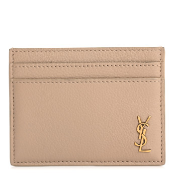 SAINT LAURENT Calfskin Tiny Cassandre Credit Card Case Dark Beige SAINT LAURENT Calfskin Tiny Cassandre Credit Card Case Dark Beige