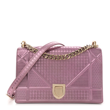 CHRISTIAN DIOR Metallic Patent Micro-Cannage Medium Diorama Flap Bag Pink