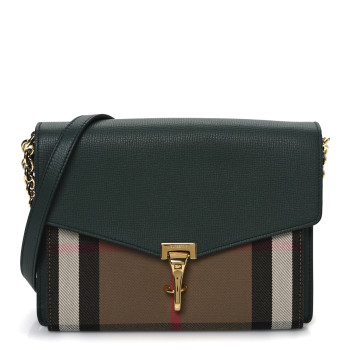BURBERRY Derby Calfskin House Check Small Macken Crossbody Bag Dark Bottle Green