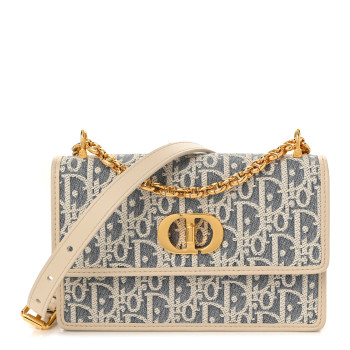 CHRISTIAN DIOR Oblique Chambray Raffia Effect Smooth Calfskin Mini Miss Caro Bag Blue Light Biscuit
