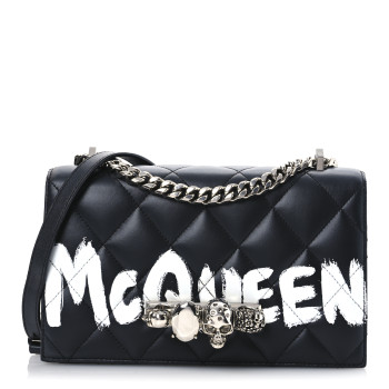 ALEXANDER MCQUEEN Lambskin Quilted Graffiti Knuckle Shoulder Bag Black ALEXANDER MCQUEEN Lambskin Quilted Graffiti Knuckle Shoulder Bag Black