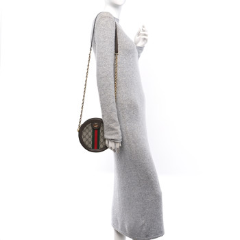 GUCCI GG Supreme Monogram Web Mini Ophidia Round Shoulder Bag Brown