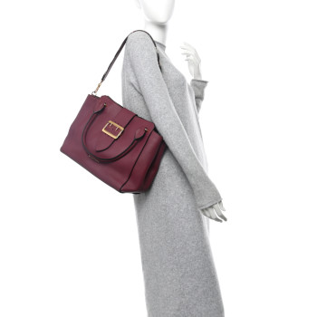 BURBERRY Soft Grain Medium Buckle Tote Dark Plum
