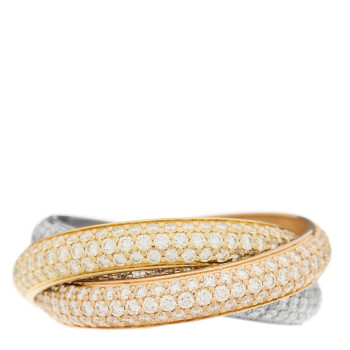 CARTIER 18K White Yellow Pink Gold Diamond MM Trinity Full Paved Ring 57 8